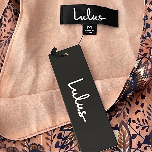 NEW Lulus Size M Blush Pink Floral ASHFORD Shift Dress Metallic Pinstripe - Picture 9 of 13